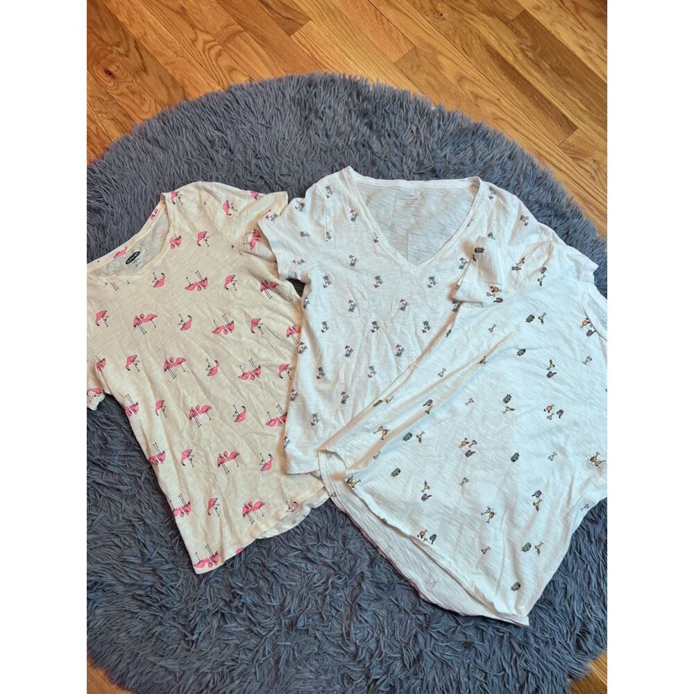 Old Navy Cream White Novelty Cocktail Flamingo Print T-Shirt Size S
